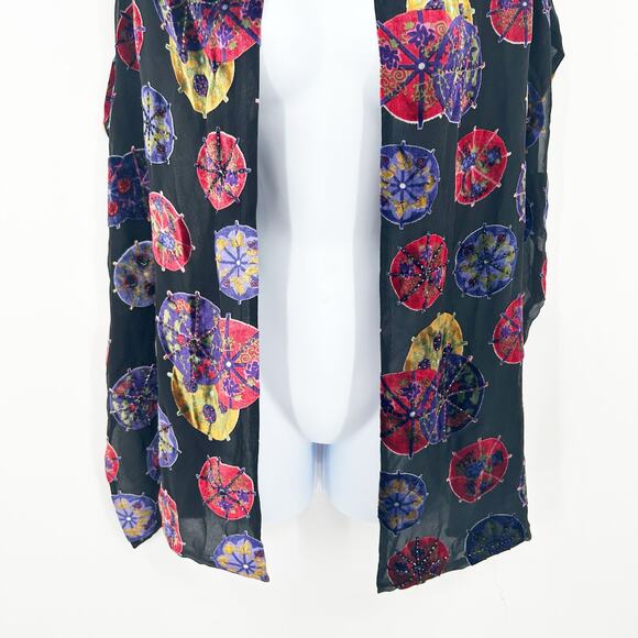 Chicos Womens VTG Vintage Asian Parasol Umbrella Print Silk Scarf Wrap Shawl OS - Picture 3 of 6